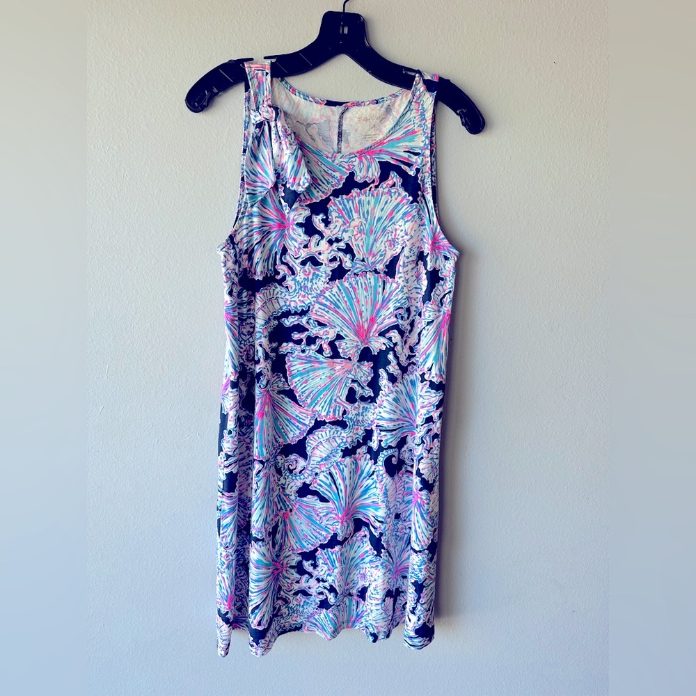 Lilly Pulitzer Blue Pink Sleeveless Sheath Midi Dress